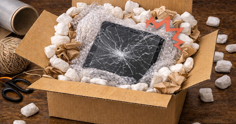 梱包ミスで、破損したタブレット